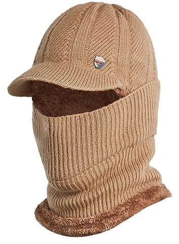 Rayson Strickmütze mit Ohrenklappen Herren Damen Winter Mütze und Handschuh Set Beanie Mütze Fleece Gefütterte Warme Beanie Mütze Outdoor Caps,Khaki