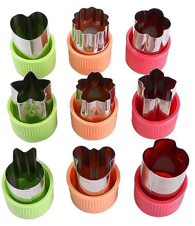 9pcs Vegetable Cutters Shapes Set, 3Pcs Stainless Steel Mini Cookie Cutters, Star Heart Flower Shape Vegetable Cutter and Fruit Stamps Mold