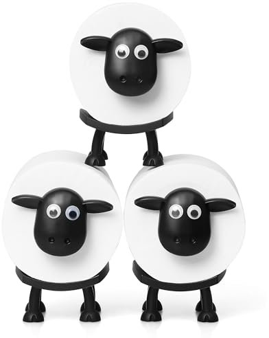 VELENTI Toilettenpapierhalter Mit Schaf - Lustiges, Freistehendes Badezimmer-Set, 3D-Druck, Schwarzes Schaf, Seidenpapierrollen-Aufbewahrung - 3er Set