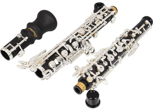 Oboe Anfänger Student Level ABS Körper Versilbert Halbautomatik C-Ton mit Schilfrohr, Reinigungstuch, Oboen-Tupfer, Puderpapier, Absorbierendes Papier, Daumenauflage, Schraubendreher, Handschuhe, Etui