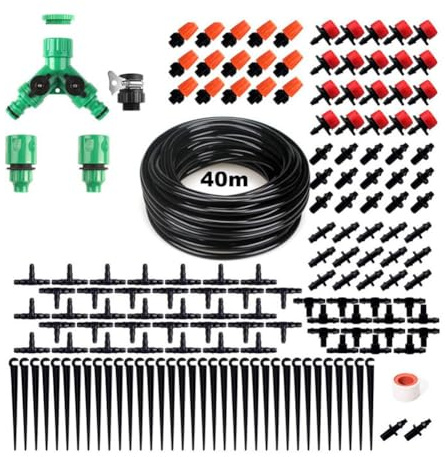 YULLING 40M/131FT Drip Irrigation System | 158 Pcs DIY Watering Systems Irrigation Kit | Greenhouse Plant Watering Hose Automatic Irrigation System for Garden, Greenhouse, Lawn, Patio
