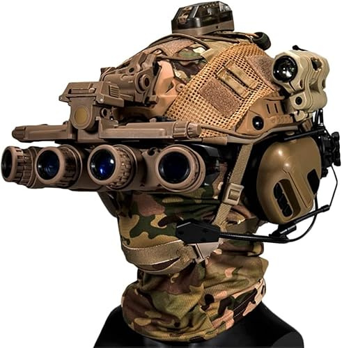 Fotrsta Militär-Stil Tactical Helm Set, Airsoft PJ Fast Schutzhelm Mit Full-Wrap Camouflage-Visier Paintball Brille NVG Modell Teleskop-Modell, Helm Abdeckung, Tactical Headset