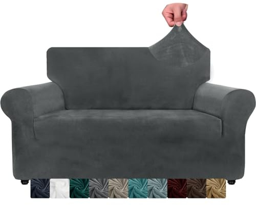 CHELZEN Samt Couchbezüge 2-Sitzer Dicke Stretch Sofa Bezüge für Hunde Haustiere rutschfeste Liebe Sitz Couch Slipcover Waschbare Möbel Schutz für Wohnzimmer (2 Sitzer, Grau)