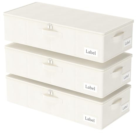Yawinhe 3 Pezzi Scatole Sottoletto,27L Organizer per Piumoni,Beige | Scatole Vestiti con Finestra Frontale Trasparente;Armadi e Contenitori per Asciugamani con Maniglie e Slot per Carte
