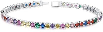 GW Tennisarmband Armband für Damen und Teenager Mädchen Bunten Armkette Schmuck Geschenke für Frauen Geburtstag Beste Freundin Mutter Tochter Armbänder Glitzer (Weißgold Plattiert 17.78cm)