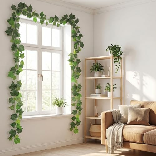2Pack 14Ft Flame Retardant Artificial Grape Leaves Bendable Fake Green Plants Vines Ivy Garland Wreath Silk Wall Hanging Bedroom Wedding Arch Fireplace Garden Swing Table Runner Door Porch Decor