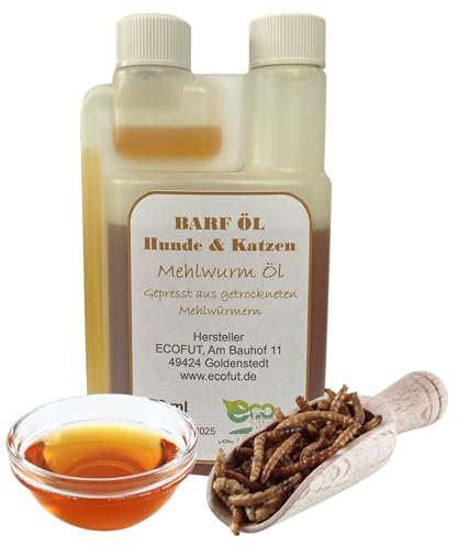 Barf Öl für Hunde und Katzen aus getrockneten Mehlwürmern gepresst, 100% Natur.