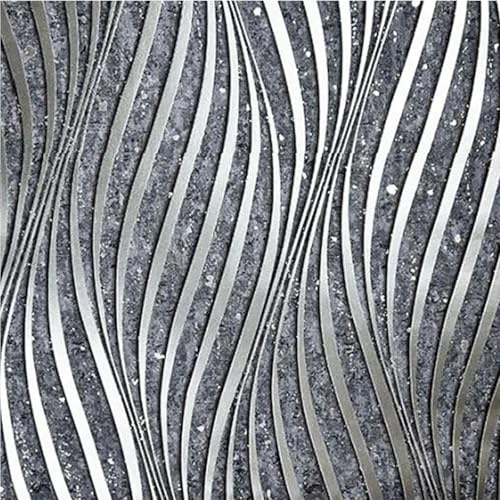 Baketron Dark Gray Wallpaper 3D Silver Glitter Wave Embossed Wallpaper with Marble Effect Textured Feature Striped Modern Wall Paper Roll for Livingroom Bedroom Hallway Kitchen