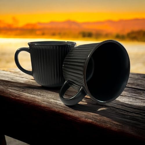 MIELIMON Set de 2 tazones desayuno Tazones De Sopa De Cerámica Taza De Café Grande, Tazas De Sopa Con Asa Apto Para Microondas Y Lavavajillas Para Cereal Postre Ensalada Té Leche de 425cc (negro)
