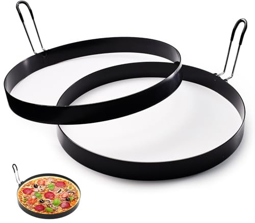 Huakaile 2 Pack 8 Omelette Ring for Griddle, Large Stainless Steel Egg Ring Cooker with Dipping Handle, Nonstick Round Egg Circles for Frying Baking Cooking Pancake Muffin Crumpet Breakfast (Black)