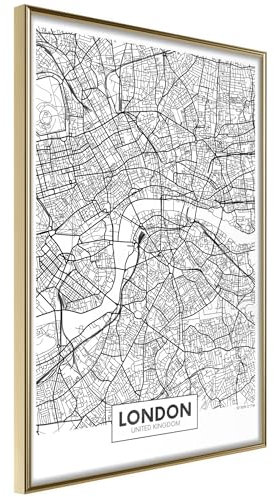 KunstLoft Poster 'City Map: London' 40x60cm | Goldener Bilderrahmen | Full-HD-Druck auf hochwertigem Papier