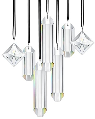 HDCRYSTALGIFTS Modern Grief Gift,Set 7 Clear Crystal Prisms Suncatchers Hanging Ornament,Rainbow Maker Sun Catchers for Windows, Balcony, Kitchen, Garden Decoration