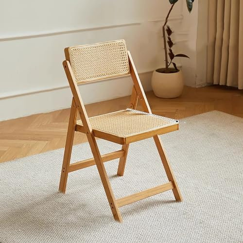 Rattan-Klappstühle aus Holz, Mitte des Jahrhunderts, Ess- und Wohnzimmerstühle mit gewebter Rückenlehne und Sitz, solides Gestell, Lounge-Sessel für Schlafzimmer