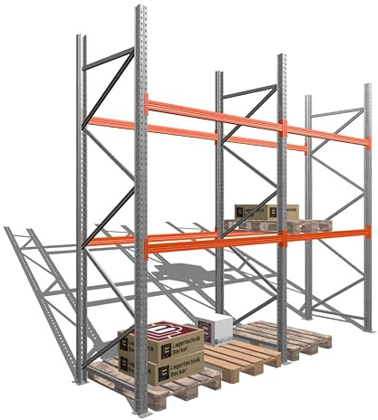 Generisch ARPA Palettenregal - 3,5 x 4,0 x 1,1 (HxBxT) - Grundregal mit 3 Ebenen - 2 Felder - Fachlast 2000kg - Schwerlastregal mit 12 Palettenplätzen