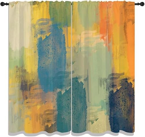 Vorhang Kinderzimmer Bunte Abstrakte Streifen Kinder Vorhänge Mit Ösen Polyester Gardinen Thermovorhang Blickdicht Ösenschal Kindergardinen 140X160 cm (B + H) Für Wohnzimmer,2Er Set-120790088