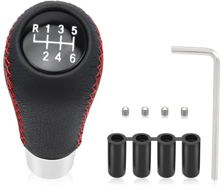 Fit4drive Universal-Schaltknauf, 6-Gang-Schaltknauf, Leder-Schaltknauf, Schalthebelabdeckung für manuelle Automobil-Fahrzeuge, Rot