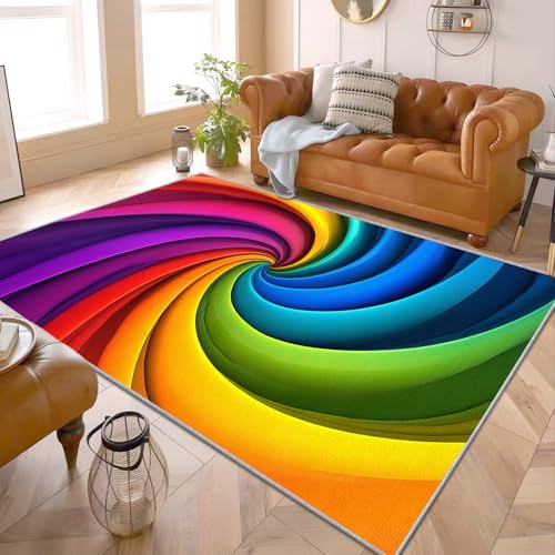 Regenbogen Muster Teppich - Teppich Wohnzimmer Schlafzimmer Kinder Regenbogen, Großer Teppich Regenbogen, Weich Kurzflor & Waschbar & rutschfest Teppich, Kinderteppich, Bettvorleger 120x170 cm