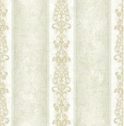 KT·EXCLUSIVE WALL FASHION Papiertapeten | Klassische Streifentapeten | 10,05x0,52 m | Epworth (Hellgrau-Creme-Gold)