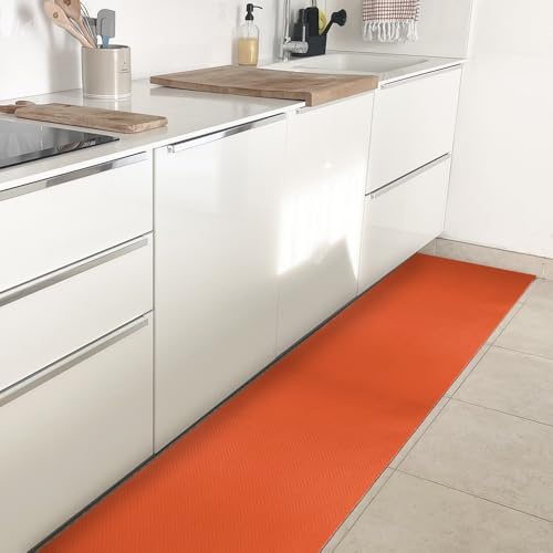 OLIVO.shop Passatoia Cucina PVC al Metro, Multiuso, 50x600 cm ROTOLO MULTI | Tappeto Multiuso a rotolo, cucina, corridoio, proteggi ripiani, cassetti, su misura, antiscivolo, lavabile, ARANCIONE