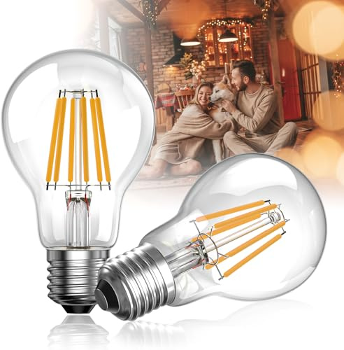 Bonlux 6W E27 GLS LED Filament Bulb, 1300lm Warm White 2700K, 100W Equivalent, Clear Large Edison Screw Light Bulb, Non-Dimmable, 220-240V, Energy Saving Lamp for Pendant, Ceiling, Table Lamp- 2 Pack