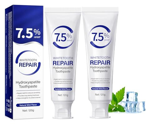2pcs Hydroxyapatite Toothpaste for Enamel Protection, 7.5 Percent Hydroxyapatite Toothpaste, Daily Protection, Teeth Sensitivity Relief, Long-Lasting Fresh Breath with Gentle Mint