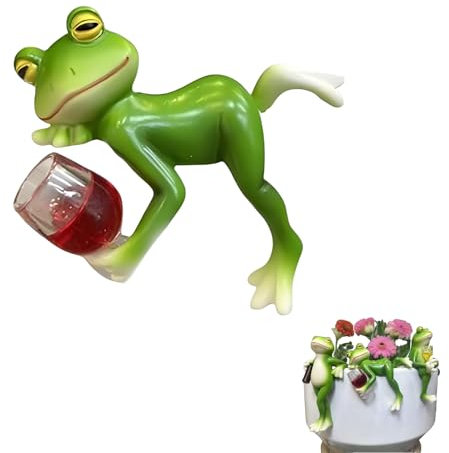 Divertente statuetta di rana, decorazione per vaso di fiori, decorazione ideale da giardino con motivo a rana, adatta per uso interno ed esterno, ideale come regalo