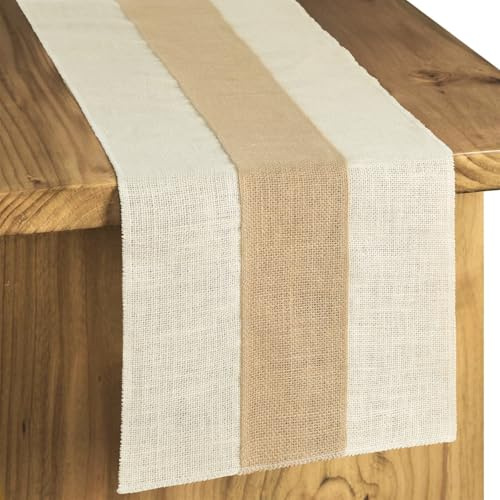YCOLL Natur Sackleinen Jute Tischläufer Beige und Khaki Tischdekoration,Rustikaler Landhausstil Läufer für Hochzeitsdeko, Esstisch, Veranstaltung, Küche, Urlaubsdeko 30x180 cm
