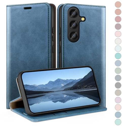 HUOUH for Samsung Galaxy S25 FE Wallet case with RFID Blocking PU Leather,Flip Folio Book covers,Credit Card Holder Shockproof Phone case Women Men for Samsung S25 FE case Bright Blue