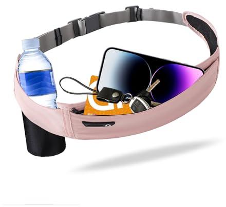 JUCURRI Running Hydration Belt with Water Bottle Holder for Men Women, Bounce-Free Phone Storage Waist Pack, Reflective Adjustable Marathon Belt for Jogging Trail Running,Fits All Phones (Pink)