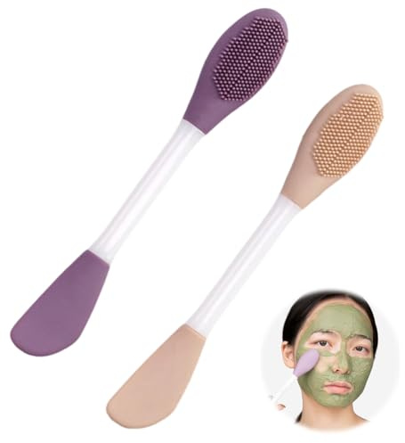 VAEIORP Doppelseitige Maskenpinsel-Set 2 Stück – lila & hautfarben, weiche Silikonpinsel zum Auftragen & Reinigen