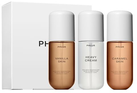 PHLUR Sweet Skin Trio ($78 Value) - Exclusive 3pc Travel Size Body Mist Set ft. Vanilla Skin, Heavy Cream, Caramel Skin (3 x 3 fl oz)