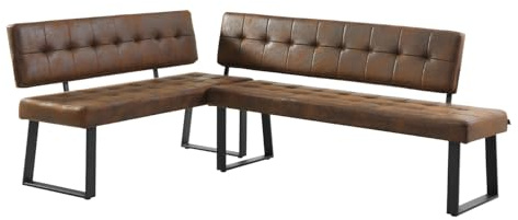 B&D home Eckbank AKA – Esszimmerbank mit Lehne, beidseitig montierbar (Links/rechts), Kaltschaum-Polsterung, platzsparend, für Esszimmer, Küche & Flur, ca. 196 x 160 cm, Wildlederoptik in Braun