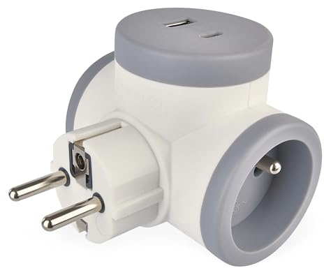 EMOS - French-Doppelsteckdose mit 2 USB Anschlüssen und Schalter - für Innenbereich (IP20) - 250 V/16 A/3680 W - weiß/grau - French-Typ