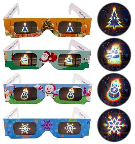 eLUUGIE12 Pairs Christmas 3D Diffraction Glasses Holiday Images Christmas Holographic Glasses/Snowflakes, Christmas Trees, Santa Claus and Snowmen