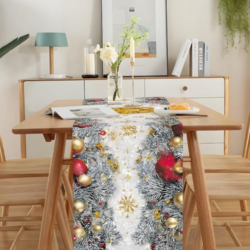 Tischläufer Weihnachten Wasserfest 40x240 cm, Moderner Weihnachtstischläufer-Tischdeko für Esstisch & Küche, Outdoor Deko für Garten & Terrasse (Goldene Christrose)