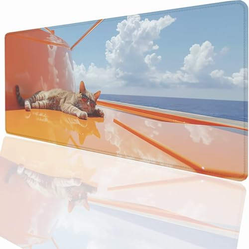 Katze Mauspad XXL 1200x600x3mm, Groß Gaming Mauspad Design Vernähte Kanten, Wetterfest Anti Rutsch Mousepad PC Laptop verbessert Präzision und Geschwindigkeit für Home Office PjY2221 R-Z