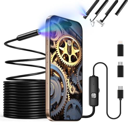 Endoskopkamera mit Licht, 1920P HD Endoskop Kamera Handy Inspektionskamera mit 8 LED, Kein WLAN Kanal Kamera Wasserdicht IP67, Rohrkamera Teleskopkamera für Autoreparatur, Lüftungsrohre 5m