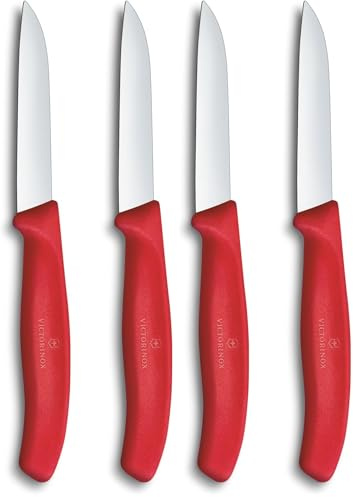 Victorinox Set di coltelli Swiss Classic per verdure e spelucchini, 2 pezzi, lama dritta e seghettata, extra affilata, 8 cm, Rosso (Confezione da 2)