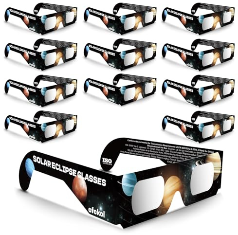 efekol Gafas Eclipse Solar Homologadas - Certificación CE y EN ISO 12312-2 | Cumple (UE)2016/425, Protección UV e Infrarrojo, Avalado por OVAE, Para Adultos y Niños