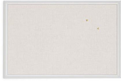 U Brands Farmhouse Linen Bulletin Board, 76 x 51 cm, White Wood Style Frame, Includes Push Pins