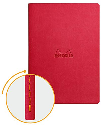 Rhodia 116463C Rhodiarama Notizbuch (ideal für Ihre Notizen, DIN A5, 64,8 x 26 cm, 32 Blatt, dot, Premium Velinpapier 80g, elfenbein) 1 Stück, mohnrot