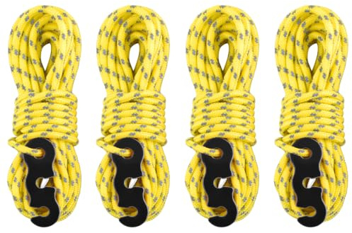 TRIWONDER Gardinstänger Paracord 3 mm Justerbar Vindtät Camping Spännare Paraplyer Strand Trädgård Gazebo (01 Gul(φ3 mm) - 4 st)