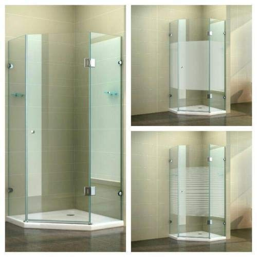 Fünfeckdusche Eckdusche Duschkabine Duschabtrennung Eckdusche Fünfeck Glas, Größe:90 x 90 x 190 cm, Dusche_Amazon:Einstieg DIN links | Teilsatiniert | ohne Duschtasse & Ablauf