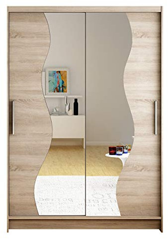 Mirjan24 Miami S - Armoire à portes coulissantes avec miroir, tringle à vêtements et étagère - Pour chambre à coucher, couloir et couloir - Truffe, sans éclairage