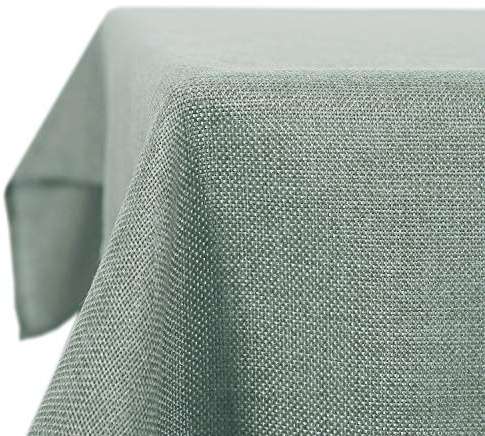 Deconovo Tischdecke Leinenoptik 150x300 cm, Wasserabweisend mit Lotuseffekt, Abwaschbar & Pflegeleicht, Eckig, Fleckschutz für Esstisch & Garten, Dunkelgrün