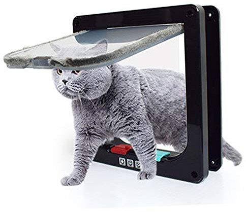 Porta per Gatti HUA Porta per Animali Domestici/Gattaiola con Chiusura A 4 Vie, Materiale ABS Inserimento Gratuito E Porta A Flap di Uscita per Porta Scorrevole Porta E Finestra in Vetro, Facile da