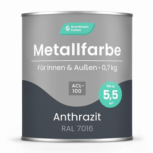 Grundmann Metallfarbe ACL 100 - Anthrazit 0,7 Kg - Seidenmatt - 4in1 Metallschutzlack inkl. Rostschutz und Grundierung - RAL 7016 Anthrazitgrau