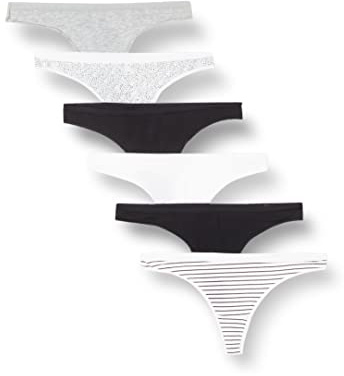 Amazon Essentials damunderkläder i bomull stringtrosa, paket med 6, flerfärgade/ljung/rand, X-Small