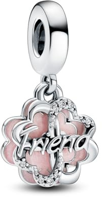 Pandora Moments Charm pendant inscription « Friend » (Ami(e)) en argent sterling avec zircones cubiques transparentes et émail rose scintillant