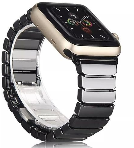 The 5 Shop Keramik Armband kompatibel mit Apple Watch 38/40/41/42/44/45/46/49mm - Uhrarmband für Series 11/10/9/8/7/6/SE - Edelstahlverschluss Damen und Herren schwarz